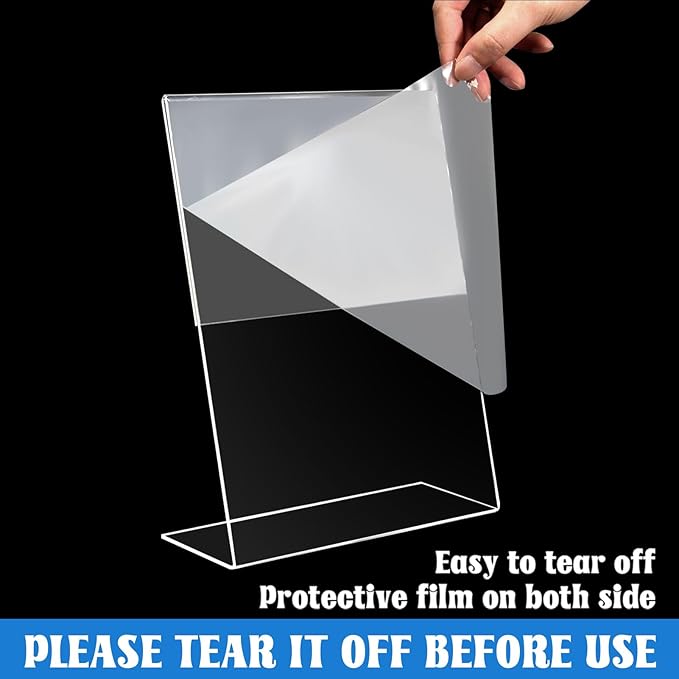 Laerjin 3 Pack Acrylic Sign Holder 8.5 x 11, Slanted Back Sign Holders, Clear Sign Holder, Plastic Paper Holder, Flyer Document Paper Display Stand for Office Desktop