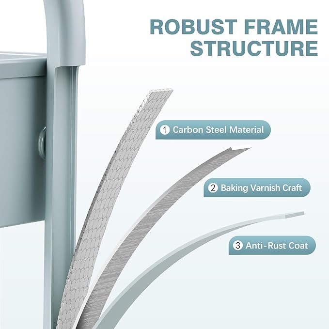 KINGRACK 3 Tier Rolling Cart with DIY Hanging Board, Metal Rolling Utility Cart with Wheels Handles Baskets Hooks, Rolling Storage Cart Suitable for Bathroom, Kitchen, Office, Nursery Diaper (Green)