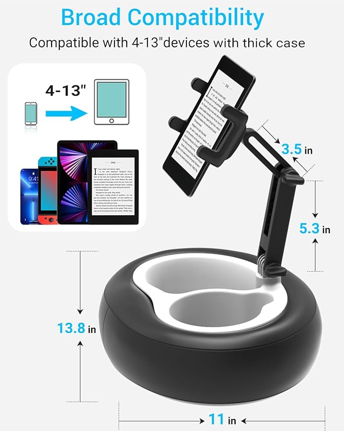 CANHET Tablet Leather Pillow Stand,【Stain-Resistant】 Tablet Holder with 2 Snack Bowl, Adjustable Pillow Stand for Lap/Bed/Couch/Desk, Fits 4-13" Kindle, iPad Pro Air Mini, Phone, Galaxy Z Fold