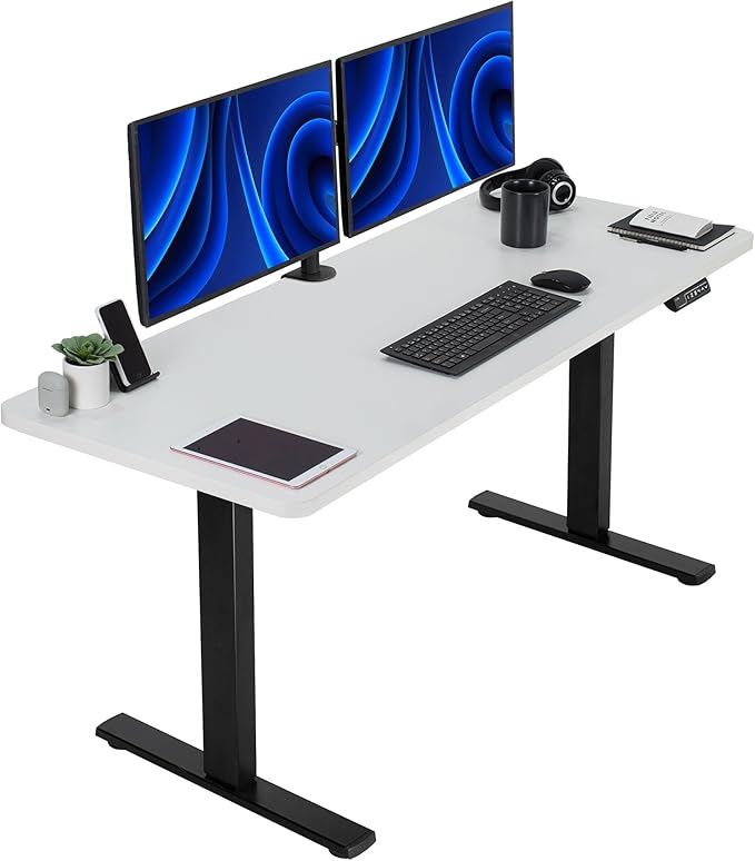 VIVO Electric 60 x 24 in Standing Desk, Memory Height Adjustment, 1B Series, Holds 220 lbs, One-Piece White Top, Black Frame, DESK-KIT-1B6W