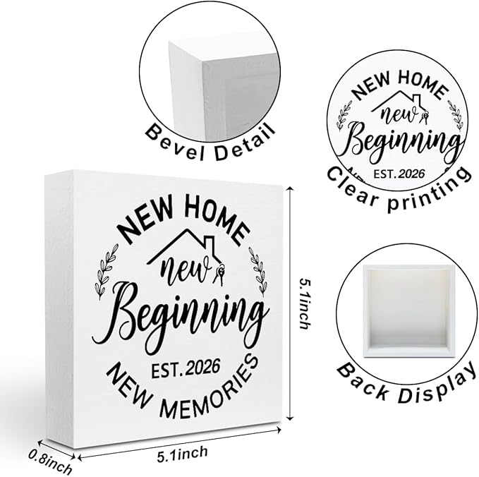 Housewarming Gifts New Home, 2026 House Warming Gifts Wood Box Sign, Housewarming Party Decorations, Bedroom Kitchen Living Room Desk Cubicle Table Shelf Decor for Couple, New Home Gift Ideas