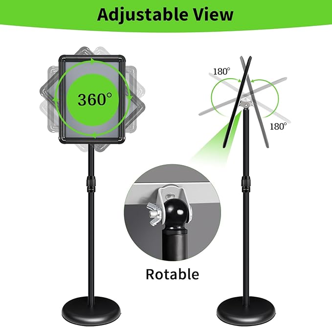 INNOVSIGN 6Packs Adjustable Pedestal Sign Holder Stand 8.5''x11'', Floor Standing Poster Sign Stand for Vertical/Horizontal View Sign stand,Outdoor/Indoor Standing Sign Holders(Black, Round)