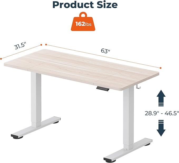 FitStand Standing Desk,Large 63x31 Inches Height Adjustable Stand Up Desks with Cable Management, Home Office Computer Desk with Cup Holder & Memory Preset, White Wood Grain