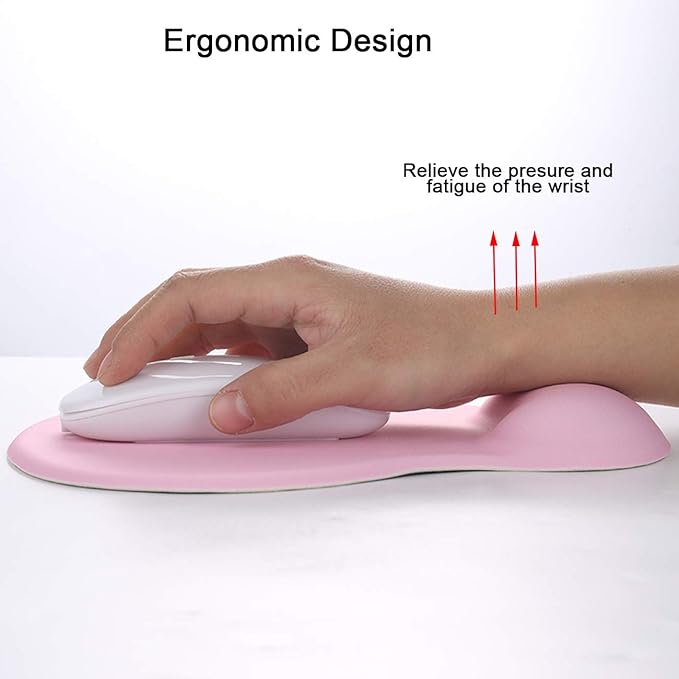 xinidc Ergonomic Computer Mouse Pad with Wrist Rest Support, Pain Relief Mouse Pad with Non-Slip PU Base for Home Office Working Studying (Pink)