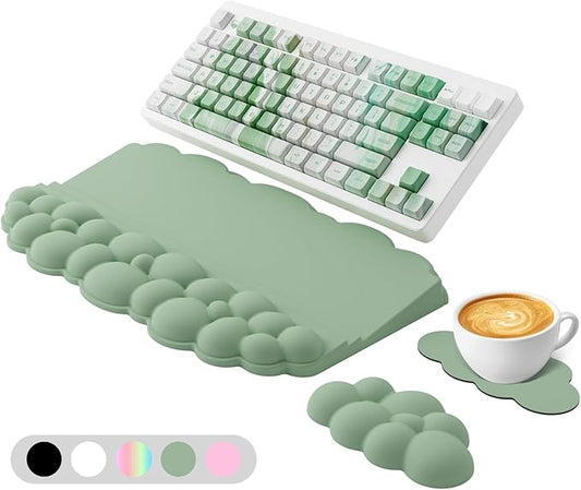 Wrist Rest with Keyboard Stand, Ergonomic Computer Wrist Support Pad, Cloud Keyboard Riser Holder with Wrist Pad, Memory Foam Desk Cushion, Palm Hand Typing for Office Home School-Green