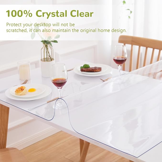 Eisdroma 42 x 60 Inch Clear Table Cover Protector, Clear Table Protector for Dining Room Table, 1.5mm Plastic Table Cover, Waterproof Table Pad for Kitchen, Office