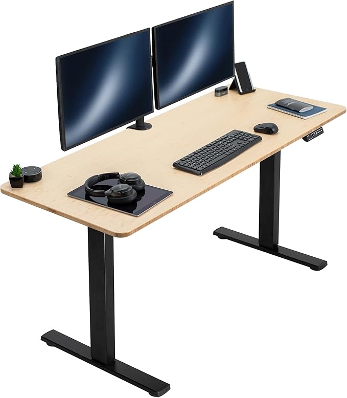 VIVO Electric 60 x 24 in Real Bamboo Standing Desk, Memory Height Adjustment, 1B Series, Holds 220 lbs, One-Piece Top, Black Frame, DESK-KIT-1B6O
