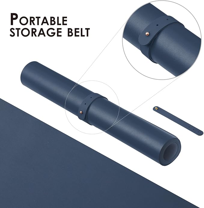 Leather Desk Mat - Non-Slip PU Desk Pad for Office and Home - Desk Organization and Accessories - Ideal for Large Mouse Pad and Desk Mats on Top of Desks (Dark Blue,27.6"x 13.8")