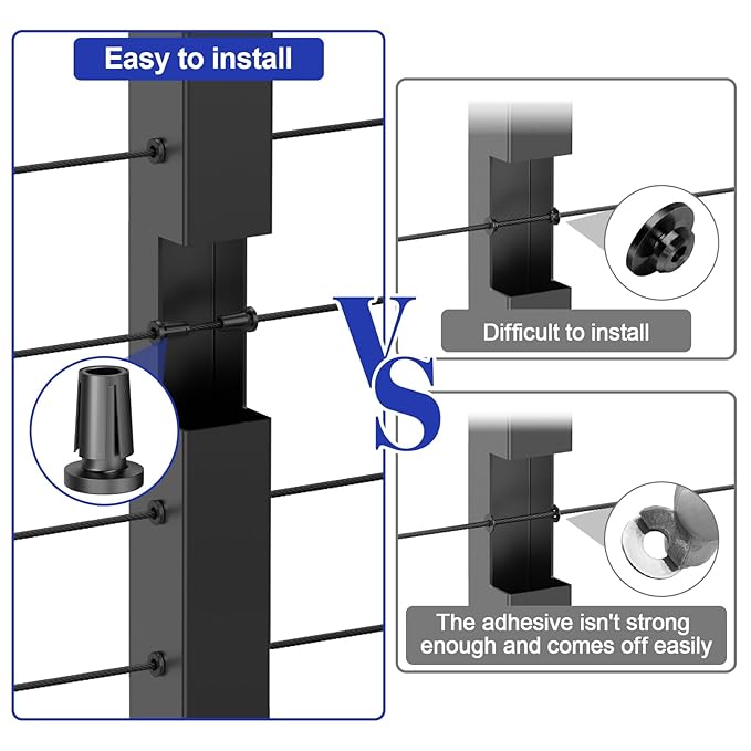 BLIKA Upgraded 40 Pack Stainless Steel Black Protector Sleeves for 1/8" 5/32" or 3/16" Deck Cable Railing, for Metal Posts, T316 Marine Grade, Cable Railing Protector Sleeves, Cable Railing Post Kits
