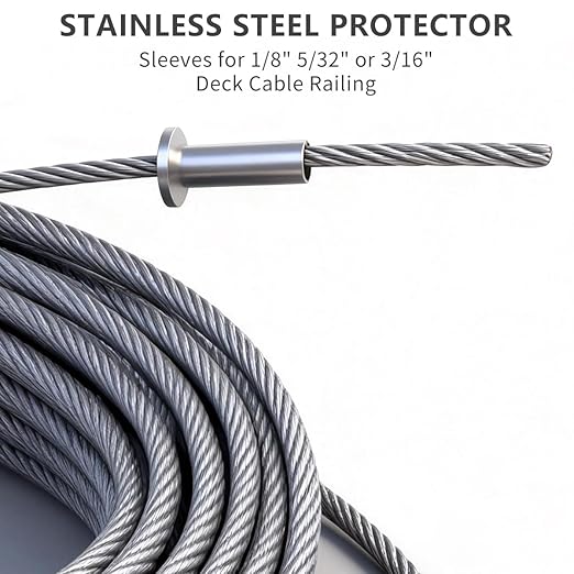 200 Pack Cable Railing Protector Sleeves,T316 Stainless Steel Protective Sleeves for 1/8" 5/32" or 3/16" Deck Cable Railing | Wood/Composite Posts/DIY Balustrade