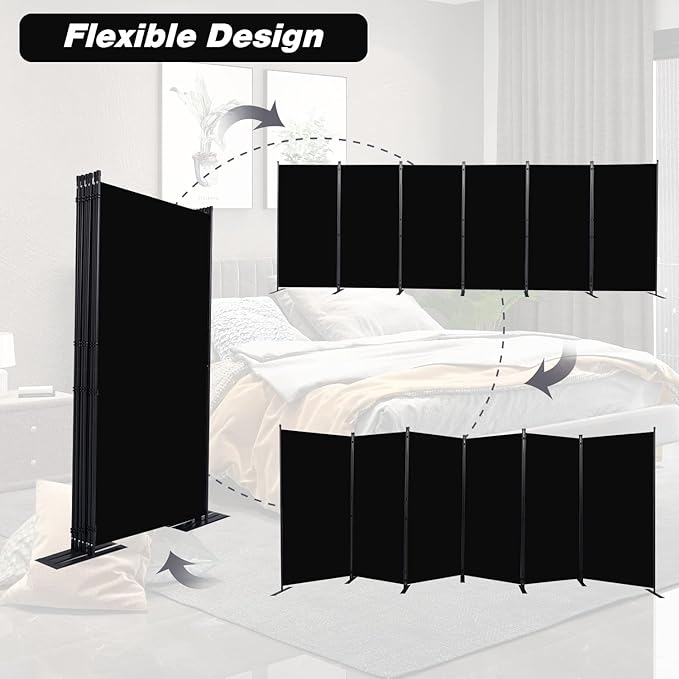 CHOSENM Room Divider, 6 Panel Folding Privacy Screens with Wider Support Feet, 6 Ft Portable Room Partition for Room Separator, 204" W X 71" H, Black