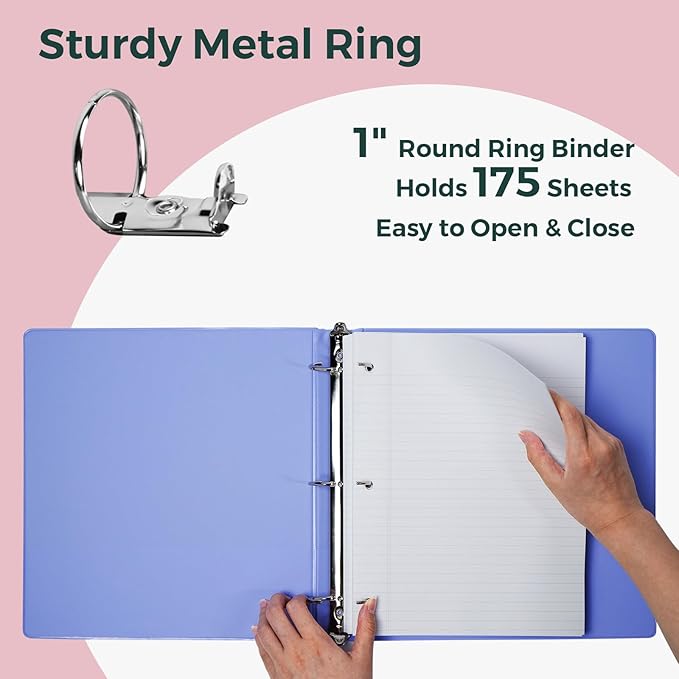 POPRUN 3 Ring Binder 1 Inch, PVC-Free, Holds 175 Sheets of 8.5 x 11 Paper, Extra Durable Organizer with 2 Pockets for School & Office, Heavy-Duty, 4 Pack, Midnight Green