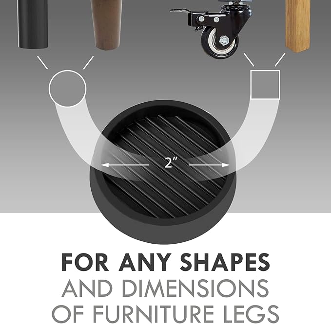 VOCOMO 2X2 Round Rubber Caster Cups, Non Slip Furniture Pads, Anti-Slip Gripper, Anti Skid Furniture Feet, Anti Slide Floor Protector for Bed Couch Table Chair Stoppers - (Black, 8 Pack)