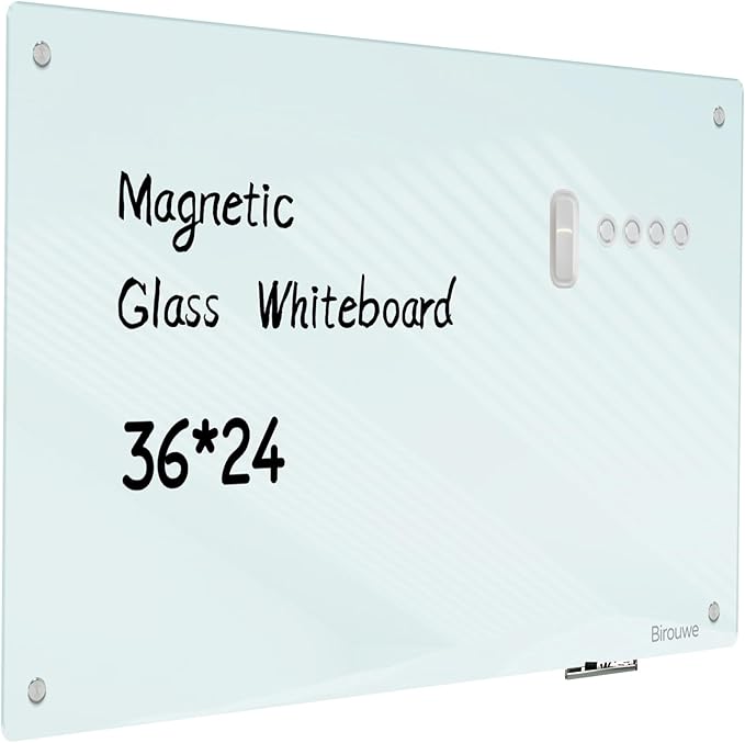 Magnetic Glass Whiteboard - Glass Dry Erase Board 36"x24" Large Frameless Glass Board for Walls Office School and Home