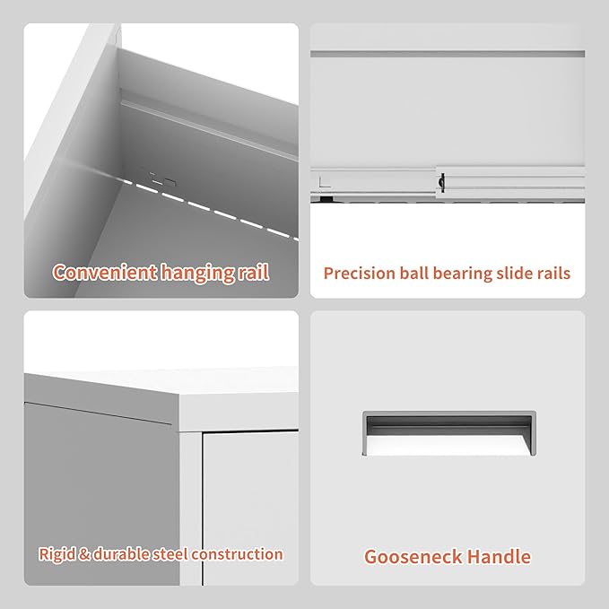 OPTYMIRA 3 Drawer Metal File Cabinet with Lock,White Steel Filing Cabinets Heavy Duty Locking Vertical File Cabinet Home Office Storage Cabinet for Legal/Letter Size File,Assembly Required
