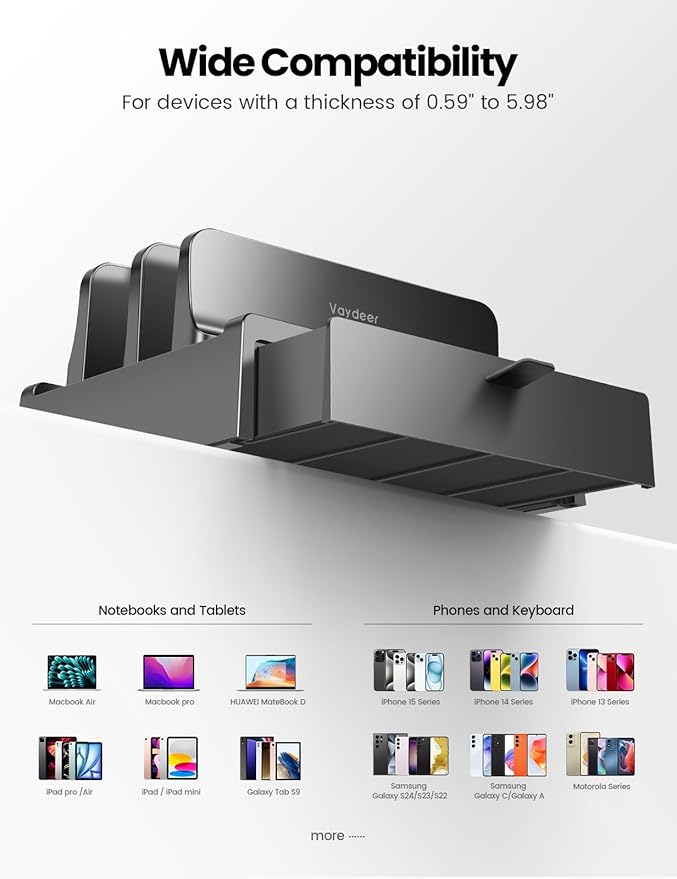 Vaydeer Vertical Laptop Stand with Drawer,Dual Slots Plastic Laptop Holder Storage with Space Saving 4-in-1 Design,Adjustable Laptop Organizer Stand for Desk,Supports MacBook,Chromebook,Surface,Dell