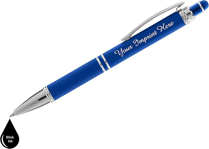 ExpressDesigns™ - Personalized Pens Gift Set - 2 Pack of Soft Touch Metal Pens w/gift box - Luxury Ballpoint Pen Custom Engraved with Name or Message (Black - Blue)