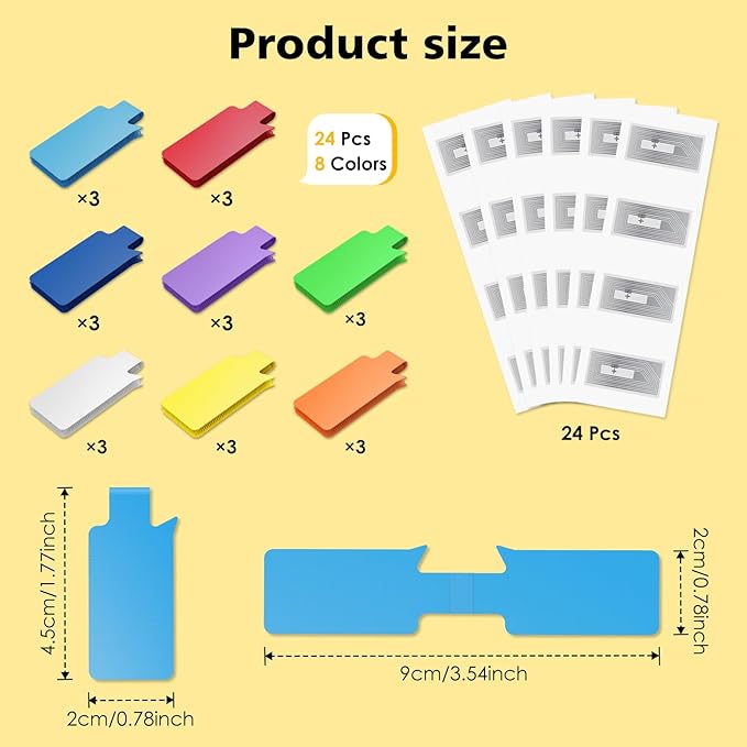SummerBrite 24-Pack Smart NFC Cable Labels with Blank Stickers, Programmable Reusable Wire Tags for Electronics, Cord ID & Cable Management for Automation, IT Server - Rectangle