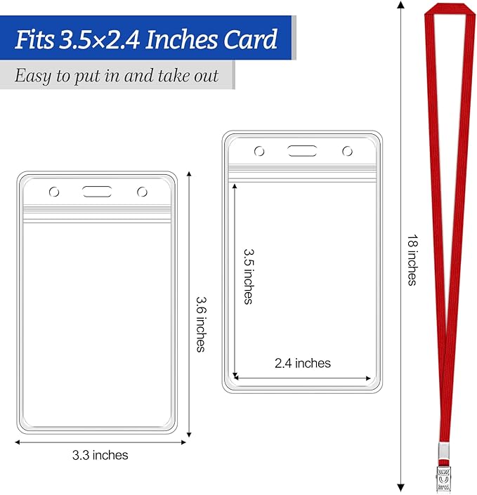 100 Pcs Clear Vertical Badge Id Card and 100 Pcs Lanyard, Reusable Lanyards for Id Badge Holder Name Tag Badge Holder with Lanyards for Adults Kids Business School Conferences (Red)