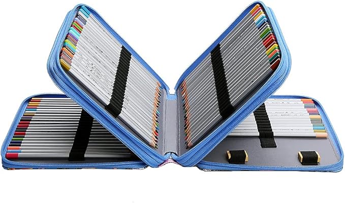 Vomgomfom Colored Pencil Case - 124 Slot Pencil Holder with Zipper Closure, Twill Fabric Large Capacity Pencil Case for Watercolor Pens or Markers, Artist Organizer (Blue Flower)