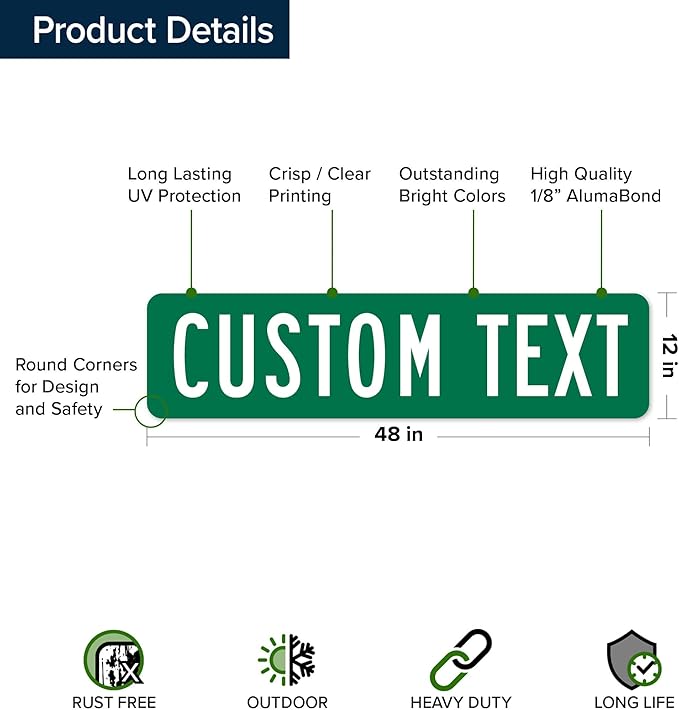 Custom Street Sign, Road Sign, Address Sign, 8 Colors, Reflective Option, Mounting Options, 12x48 Inch, Thick Rust-Free AlumaBond, USA Made by My Sign Center, (Classic)…