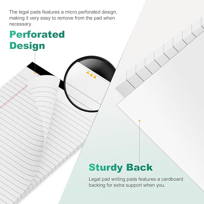 Roneky Legal Pads 5x8 Inch, 4 Pack, Narrow Ruled, 5x8 White Legal Pad, Mini Double-Sided Printing Notepad Perforated Note Pads 5x8 Lined Paper, Lined Writing Pads for Office Home School, 30 Sheet/Pad