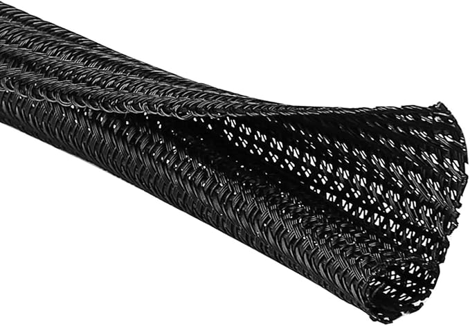 QCSIW 50ft – 1" Split Wire Loom Tubing Cable Sleeve – Braided Cord Protector for Power Cords, Audio Video Cables, USB, Automotive Wiring – Pet Chew Resistant, Flexible Wire Organizer – Black