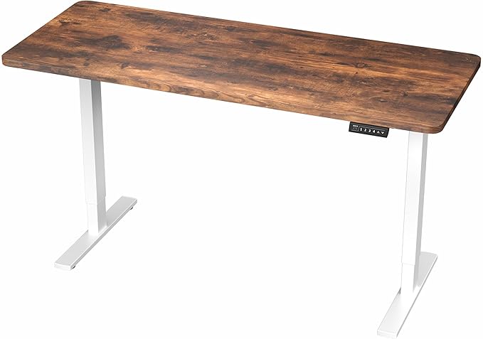 VIVO Electric 60 x 24 in Rustic Standing Desk, Memory Height Adjustment, 1B Series, Holds 220 lbs, One-Piece Vintage Brown Top, White Frame, DESK-KIT-1W6N