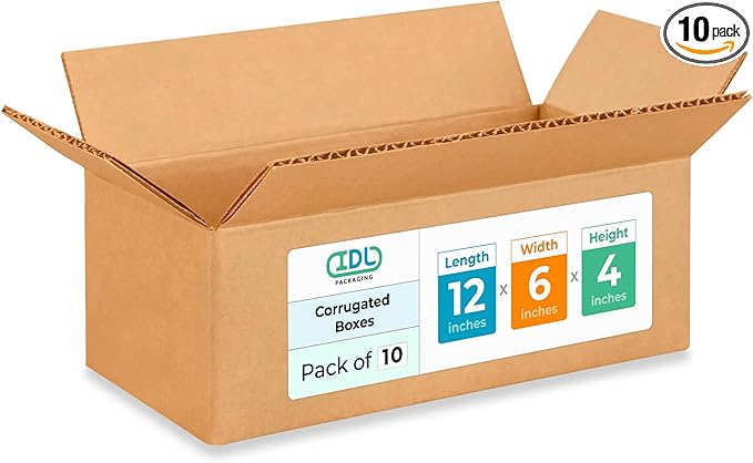 Medium Moving & Shipping Boxes 12x6x4 inches (10-Pack) - Extra Strength 200 lb vs Regular - Corrugated Medium Moving Boxes - Shipping Box for USPS, UPS, FedEx - Corrugated Box by IDL Packaging