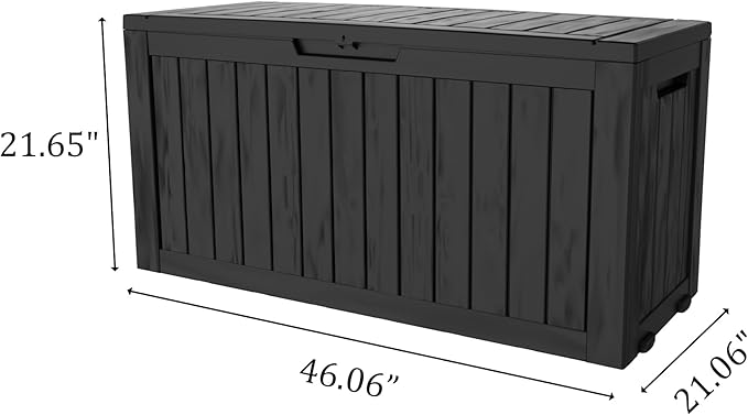 Decksplore 75 Gallon Outdoor Storage Box with Wheels, Waterproof Lockable Resin Deck Box Patio Storage Bin for Pool Accessories Cushion Furniture, Garden Tools, UV-Resistant Outside Delivery Black