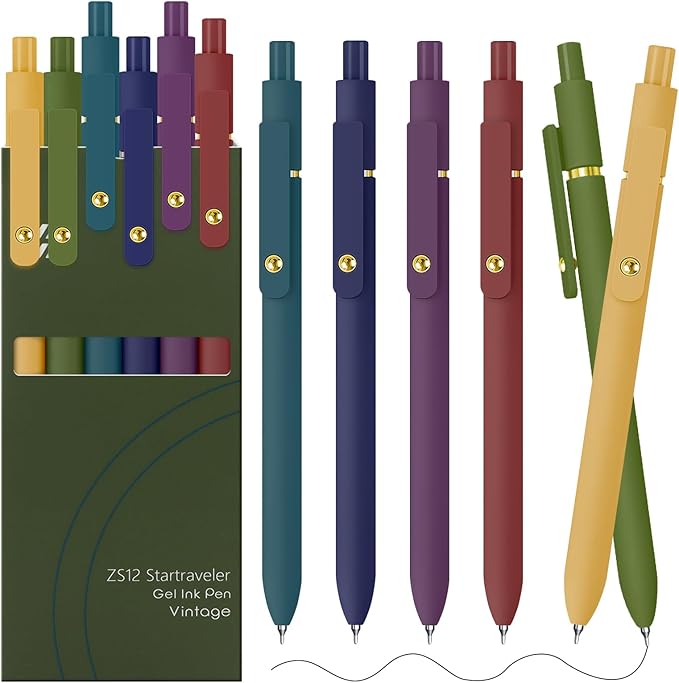 UIXJODO Gel Pens, 6 Pack Gold Retro 0.5mm Black Ink Pens Fine Point Smooth Writing Pens for School Office Supplies, Gifts for Women Girls
