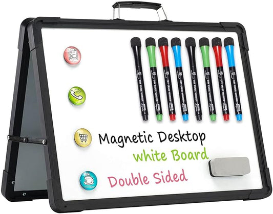 Small Dry Erase White Board - TSJ OFFICE 12" x 16" Mini Easel Desktop Double Sided Whiteboard, Portable Magnetic Board on Table Top with Holder for Drawing, Teacher Instruction, Memo Board