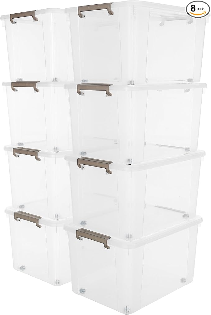 Citylife 69 QT Plastic Storage Bins with Latching Lids Stackable Storage Containers for Organizing Large Clear Storage Box for Garage, Closet, Kitchen, 8 Packs