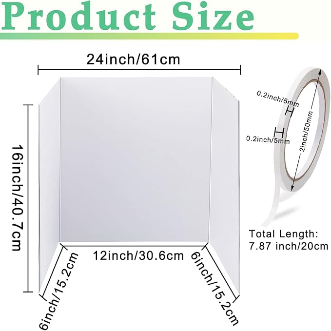 3 Pack Medium Trifold Poster Board, 24 x 16inches Poster Board with Double Sided Tapes and Cardboard, Corrugated Presentation,Science Fair Display Boards for School Project, Science Fair, Business