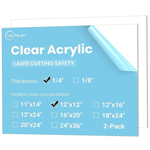 CALPALMY (2-Pack) 12x12 Inch Clear Acrylic Sheet - 1/4 Inch Thick Acrylic Plexiglass Panel for Laser Cutting, DIY Crafts, Signage, and Engraving Projects