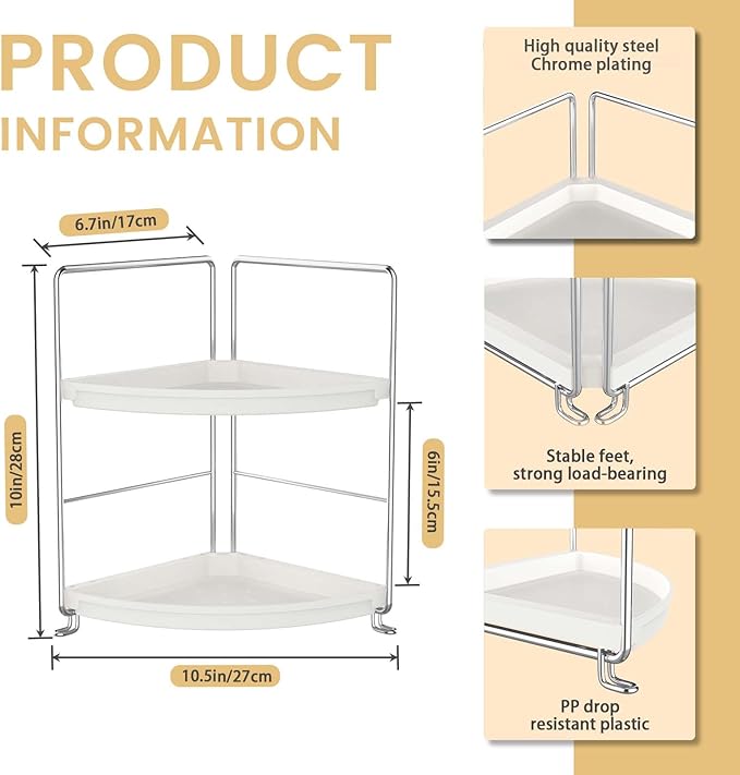 JANUS LiANG 2-Tier Corner Bathroom Countertop Organizer, Tiny Counter Corner Shelf Skincare Makeup Perfume Organizer and Organization for Kitchen (White)