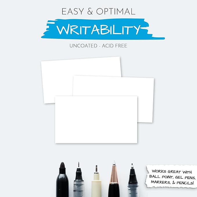 Home Advantage 4x6 Blank Index Cards - 50 Pack of Heavy Duty Bleed Proof Notecards & Flashcards