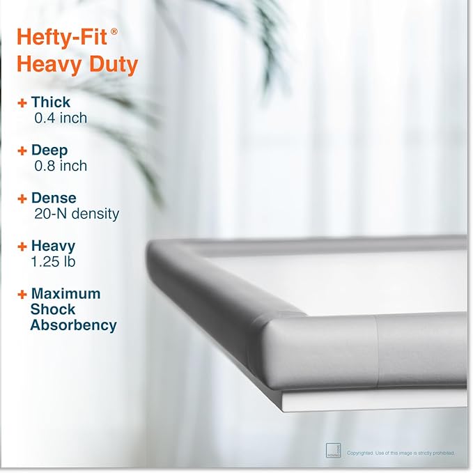 Roving Cove HeftyFit Edge Corner Protector Baby Proofing (Large 15ft Edge 4 Corners), Heavy-Duty, Soft NBR Rubber Foam, Furniture Fireplace Safety Bumper Guard, 3M Adhesive, Stone Grey