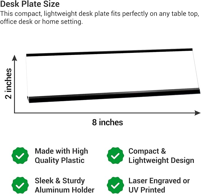 Custom Engraved Desk Plate | Personalized with your Name and Title | Perfect Decor for Office, Business, or Home | Multiple Font and Color Options | 2x8" or 2x10" (Gold w/Black Letters, 2x8")
