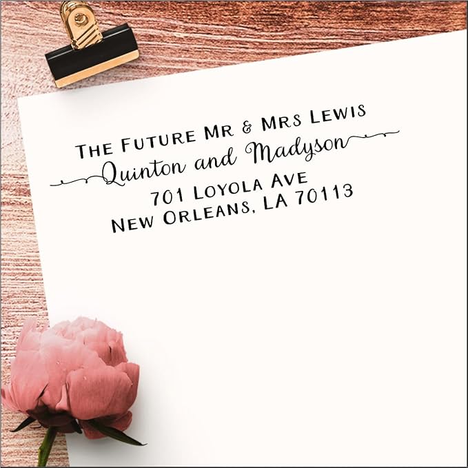 PrettySweetParty Self Inking Return Address Stamp - Custom 4 Line Personalized Address Stamp for Envelopes, Wedding Invitations, Business, Mailing Labels (Williams Curly Tails)