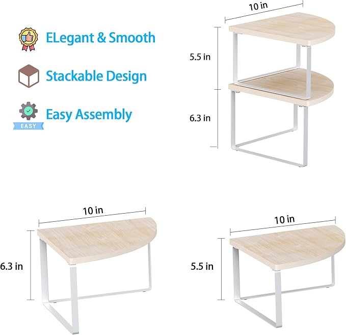 Corner Shelf Countertop Organizer - Set of 2 Corner Shelves for Kitchen Cabinet Organizer, Spice Rack, Stackable Bathroom Stand and Storage, Sink Rack, Corner Cabinet, Counter Decor, Natural Beige