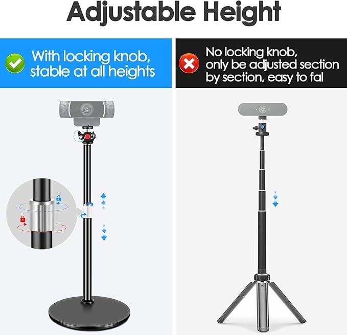 Nycetek Webcam Tripod Stand for Desk: Webcam Stand for Logitech Brio | C920 | C922 | C615 | C930e - Height & Angle Adjustable Desktop Tripod for Light & 1/4" Thread for Live Streaming | Video Calling