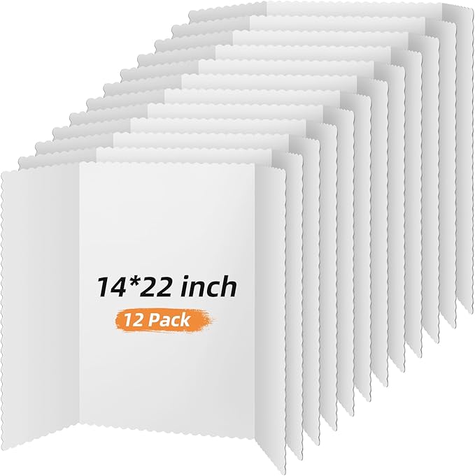 Henoyso 12 Pcs 14 x 22 Inch White Trifold Poster Board Large Tri Fold Presentation White Display Board Foldable Paperboard for Science Fair School Business Project Exhibition