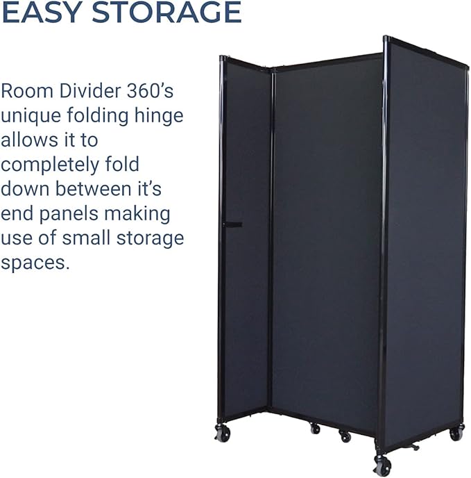 Versare Straightwall Sliding Portable Wall Partition | Freestanding Office Dividers | Locking Wheels | Temporary Room Separator | 15'6'' Wide x 4' Tall Charcoal Gray Fabric Panels
