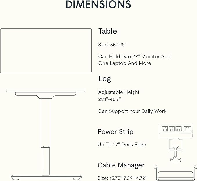 FLEXISPOT EN2 Whole-Piece Standing Desk with Clamp Power Strip, 55 x 28 Electric Stand Up Height Adjustable Desk with Cable Management (Black Frame + 55" White Top, 2 Packages)