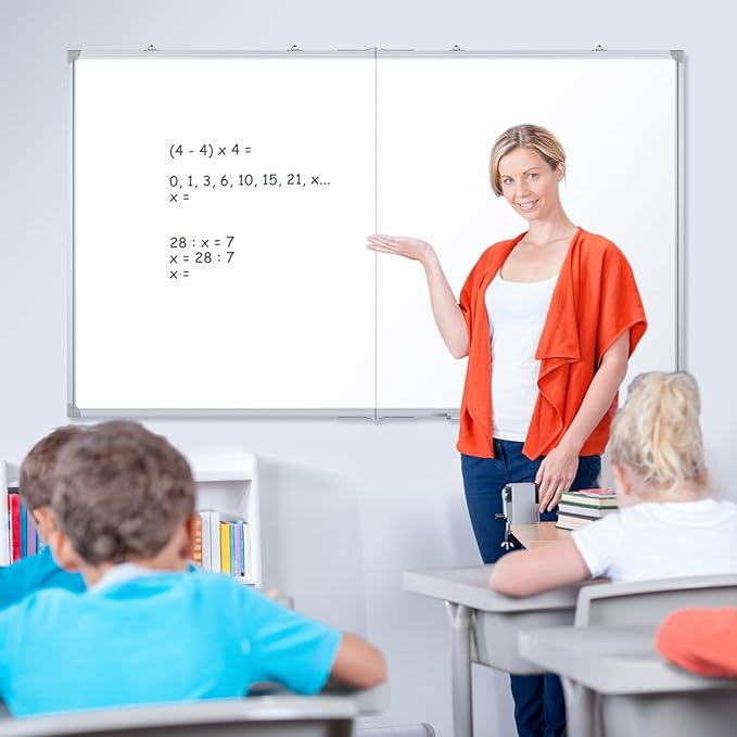 DOLLAR BOSS Large White Board 60 x 40 Inch Foldable Magnetic Whiteboard for Wall, Portable Double Sided Dry Erase Board, Aluminum Frame Message Board for School, Office, Classroom with Eraser, Markers
