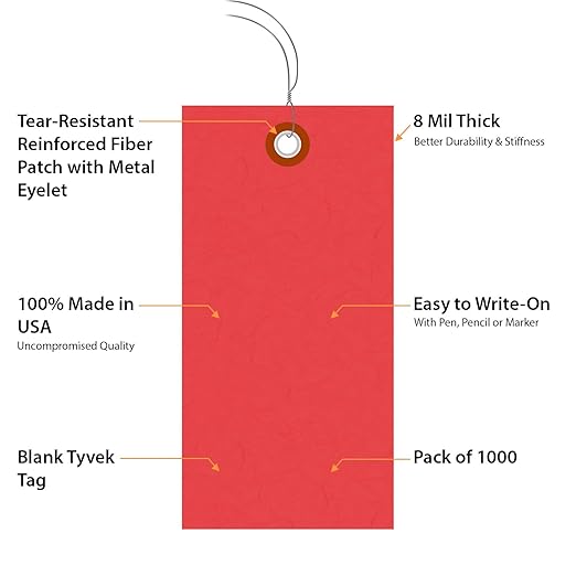 SmartSign Blank Red Shipping Tags with Wire | 4 3/4" x 2 3/8" Tyvek, Pack of 1000, Made in USA
