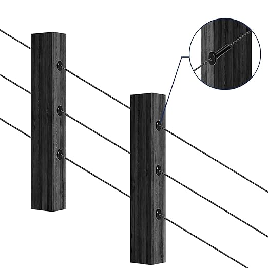 RiaYer 40 Pack 30 Degree Angle Protective Sleeves, Black Cable Railing Corner Protector Sleeve Beveled for 1/8" Wire Rope, T316 Marine Grade Cable Railing Kit with Two Drill Bit for Wood Posts HF039B