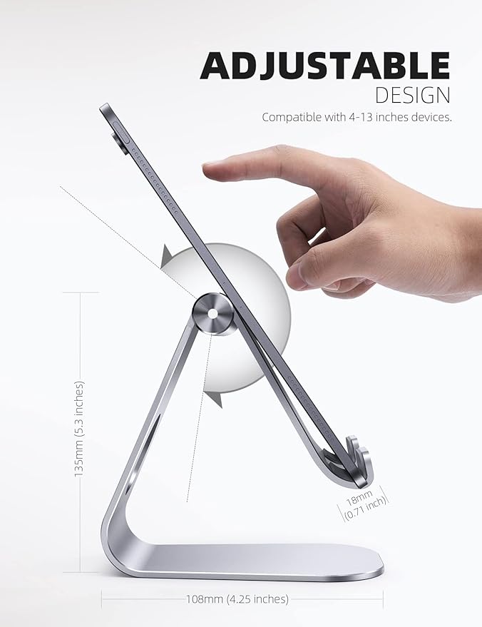 Lamicall Tablet Stand, Adjustable Tablet Holder - Desktop Stand Dock Holder for 4-13" Tablets, iPad Pro 11, 9.7, 10.5, 12.9 Air Mini, Kindle, Tab, iPhone 17 Pro Max, Switch, Office Desk Accessories