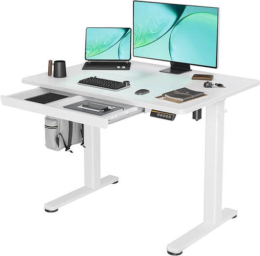 Claiks Standing Desk with Drawers, Stand Up Electric Standing Desk Adjustable Height, Sit Stand Desk Computer Workstation, 40 Inch, White